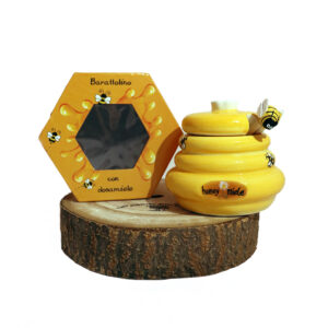 Porta miele in ceramica con cucchiaio in legno e confezione regalo